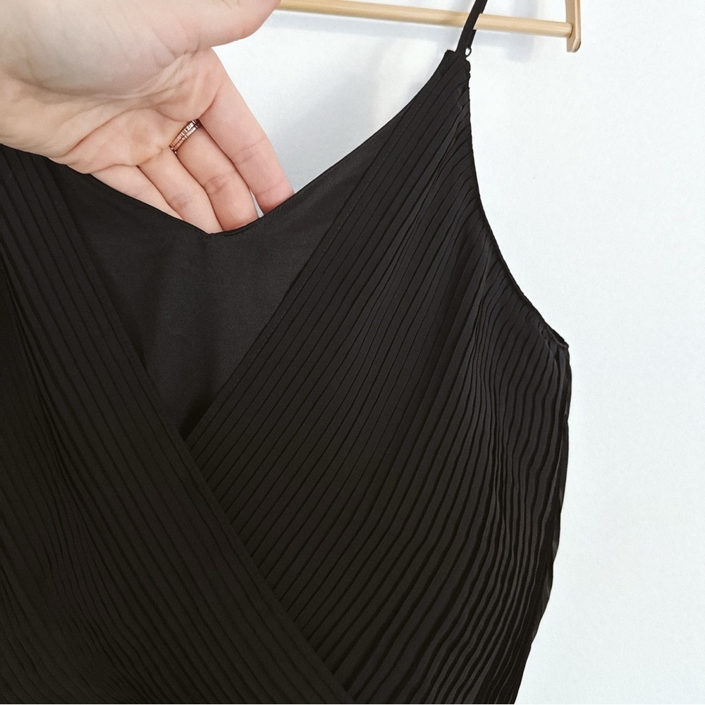Zara Bodysuit V-Neck and Back Pleated Draped Black Top - Size Small - Picture 5 of 13